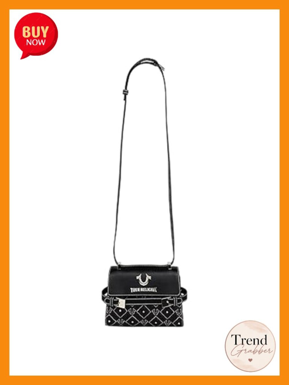 Crossbody Bag, Studded Flap Purse with Diamond Stitch Pattern, Horseshoe Logo